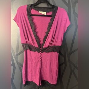 Beach Bunny Magenta sleep or bathing suit cover up  with Black Lace